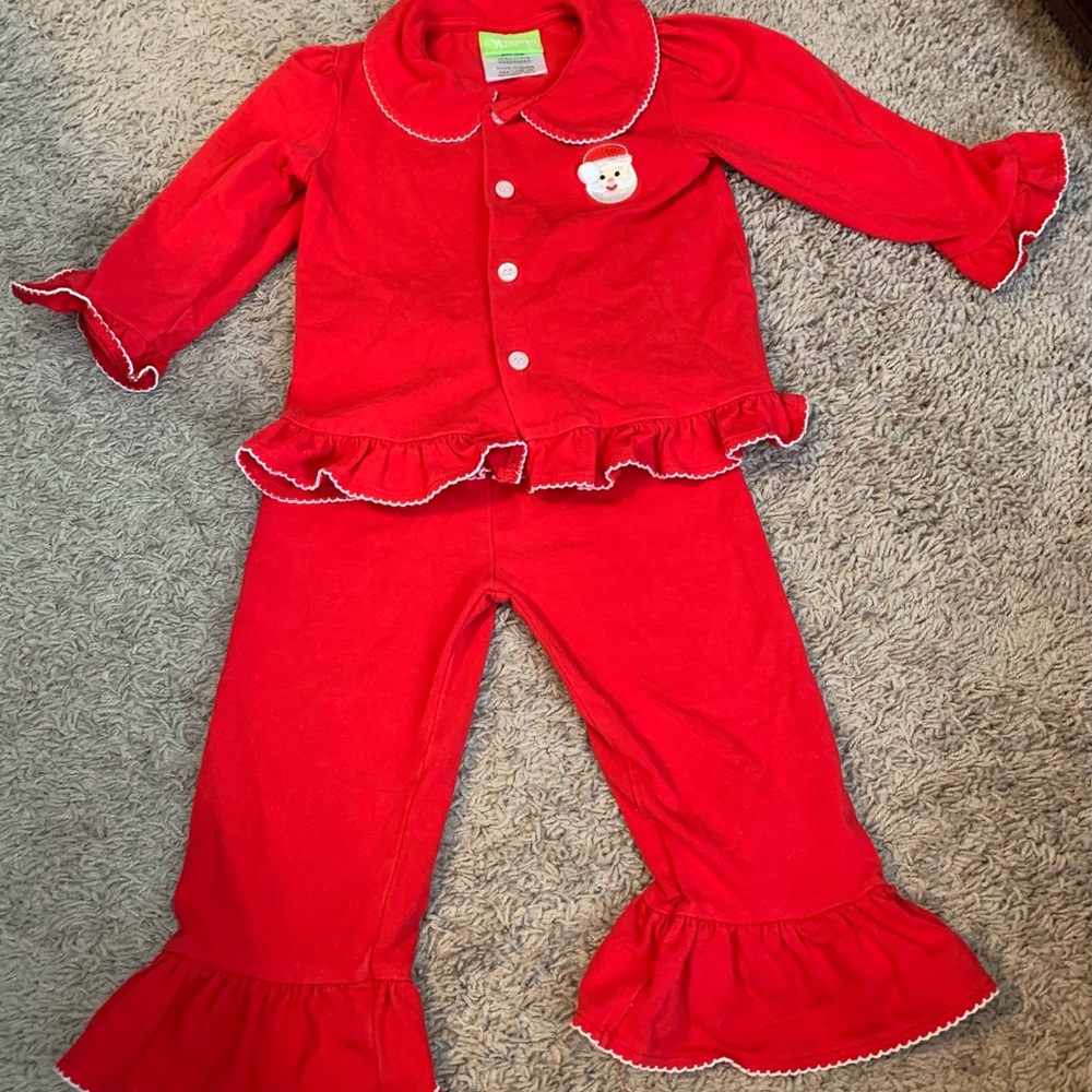 Festive Red Kids Pajama Set with Santa Patch